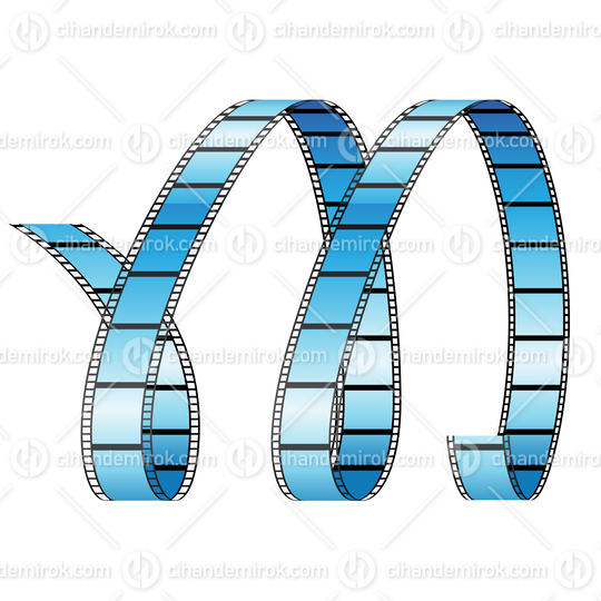 Curly Blue Film Strips Forming a Letter M Shape