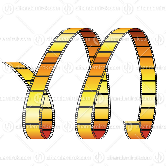 Curly Orange Film Strips Forming a Letter M Shape