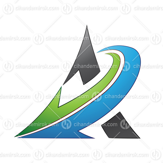 Curved Black Triangle with a Green and Blue Arrow