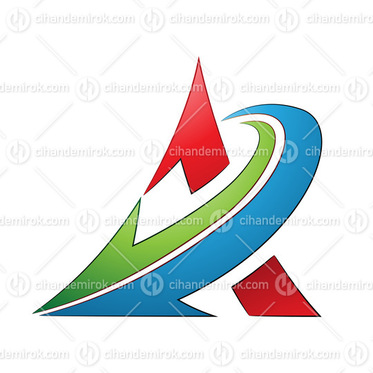 Curved Red Triangle with a Green and Blue Arrow