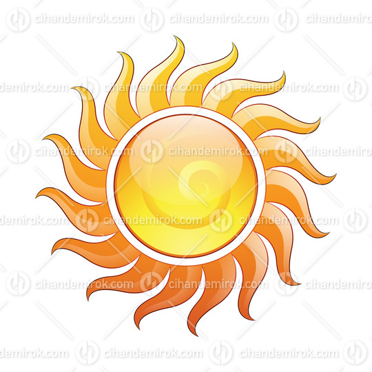 Curvy and Glossy Yellow Spiral Sun Icon with Darker Outlines