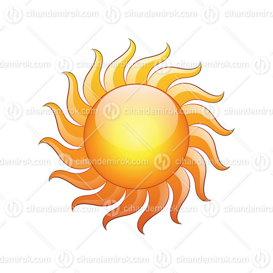 Curvy and Glossy Yellow Sun Icon with Darker Outlines