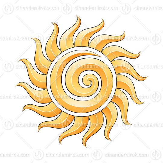 Curvy Yellow Embossed Spiral Sun Icon with Black Outlines
