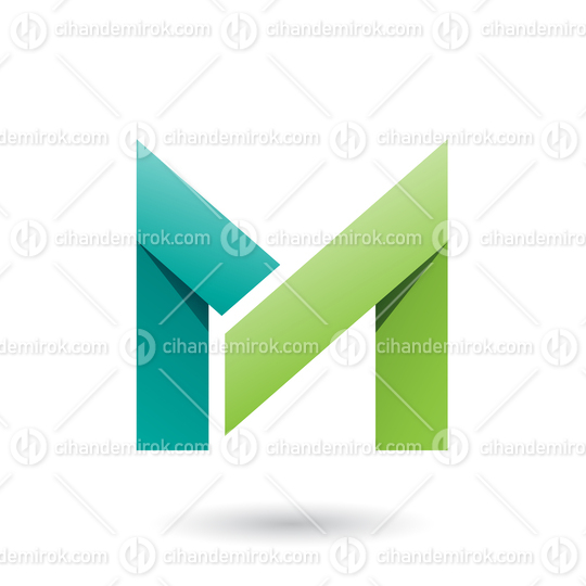Dark and Light Green Folded Paper Letter M Vector Illustration