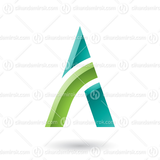 Dark and Light Green Letter A with a Bowed Stick