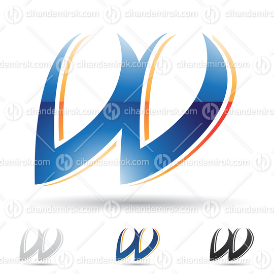 Dark Blue and Orange Glossy Abstract Logo Icon of Spiky Letter W