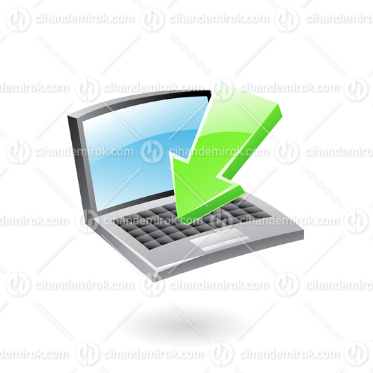 Download Icon with a Down Pointed Arrow and a Laptop