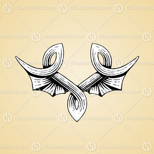 Dragon or Bat Wings, Black and White Scratchboard Engraved Vector