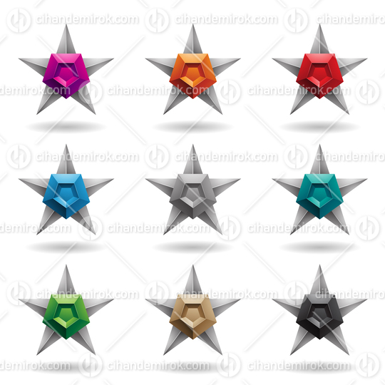 Embossed Grey Stars with Colorful Pentagon Shapes
