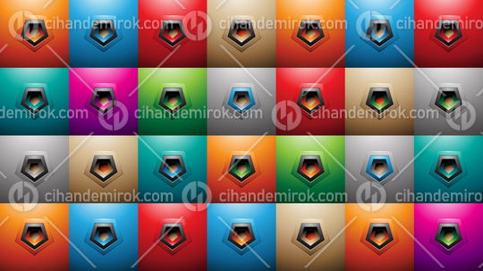 Embossed Pentagon Shapes on Colorful Squares Background
