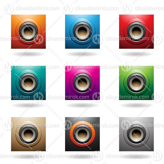 Embossed Round and Square Loudspeaker Icons Vector Illustration