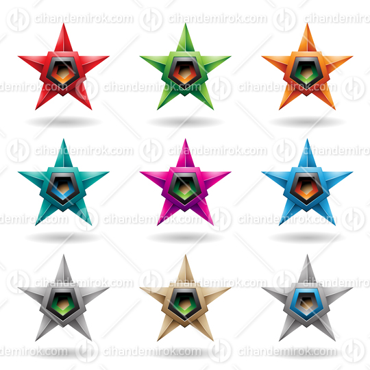 Embossed Stars with Colorful Pentagon Loudspeaker Shapes