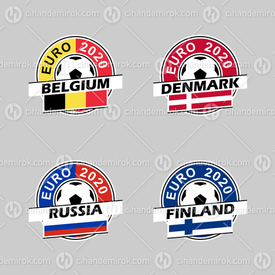 Euro 2020 Group B Country Icons with Flags of Belgium, Denmark, Finland and Russia