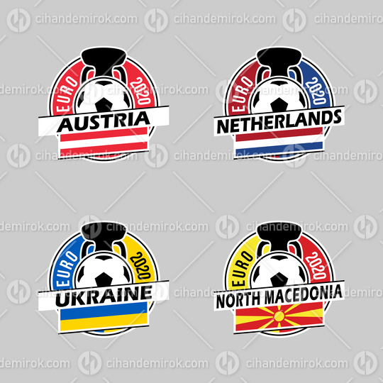 Euro Cup 2020 Group C Country Icons of Austria, Netherlands, North Macedonia and Ukraine