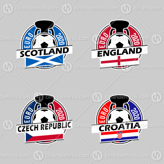 Euro Cup 2020 Group D Country Icons of England, Scotland, Croatia and Czech Republic