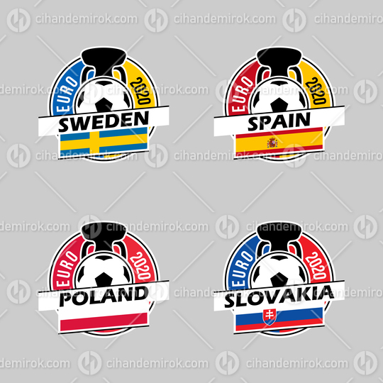 Euro Cup 2020 Group E Country Icons of Spain, Poland, Slovakia and Sweden