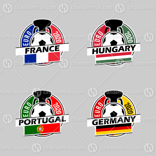 Euro Cup 2020 Group F Country Icons of Germany, Portugal, Hungary and France