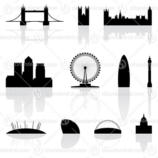 Famous London Landmarks with Reflections