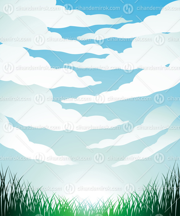 Fisheye View of Clouds and Grass Over a Bright Sky
