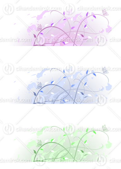 Floral Nature Banners in Pastel Colors with Leaves and Ivy Branches