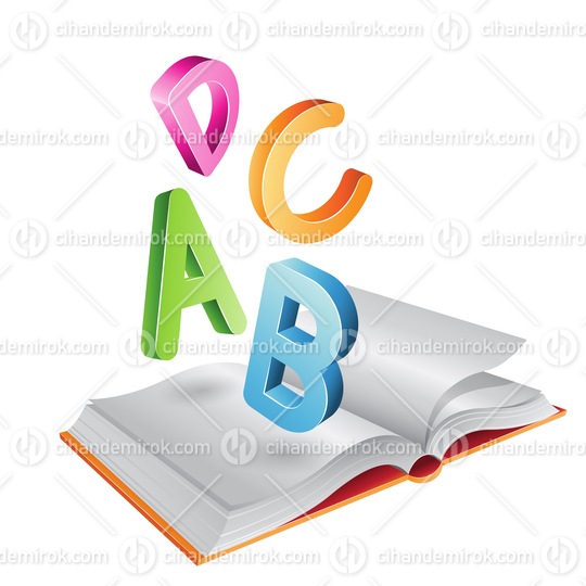Flying Colorful A B C D Letters and an Open Book