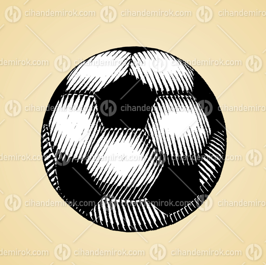 Football and Soccer Ball, Black and White Scratchboard Engraved Vector