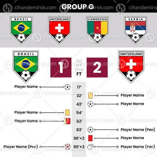 Football Match Details and Angled Team Icons for Group G