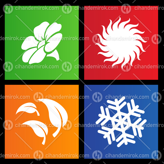 Four Seasons Icons on Colorful Square Shapes