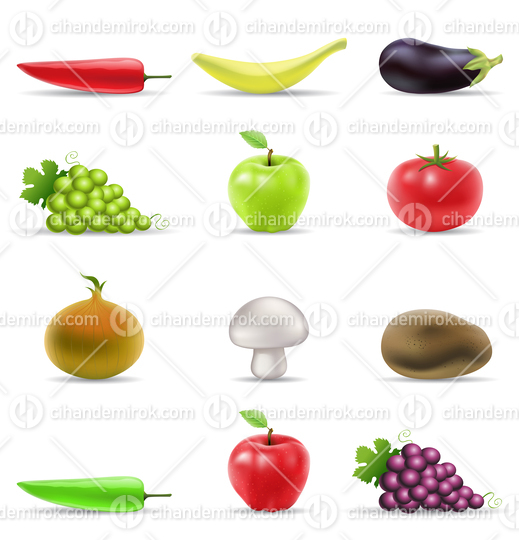 Fruit and Vegetables Colorful Gradient Mesh Icons