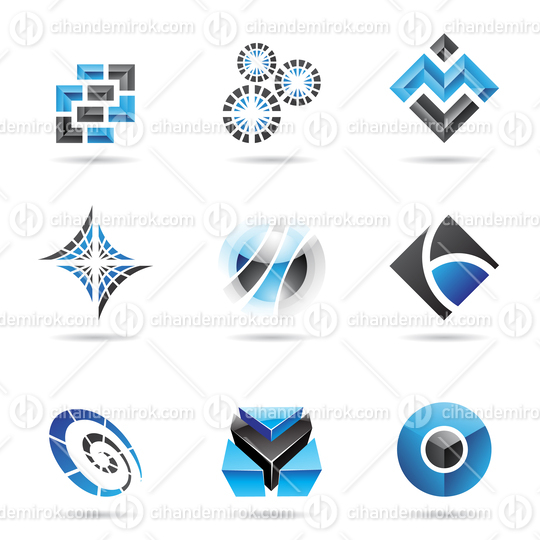 Geometrical Abstract Black and Blue Icon Set