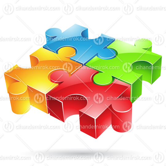 Glossy 3d Jigsaw Puzzle Icon with 4 Colorful Pieces