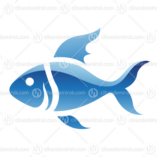 Glossy Blue Fish Icon isolated on a White Background