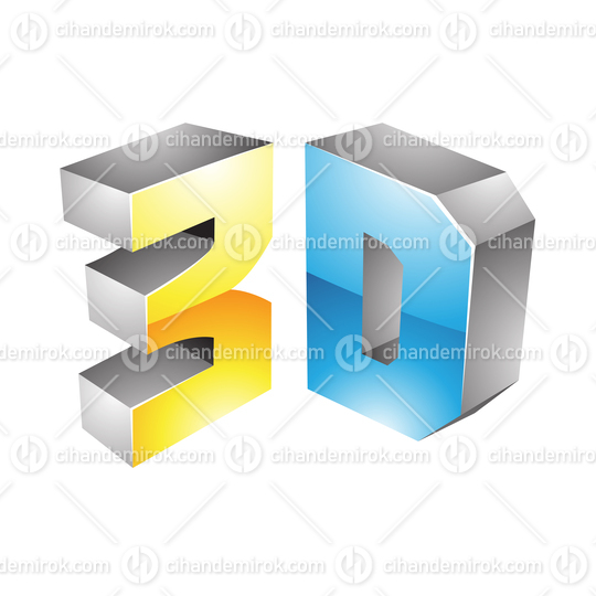 Glossy Blue Grey and Yellow 3d Viewing Tech Symbol