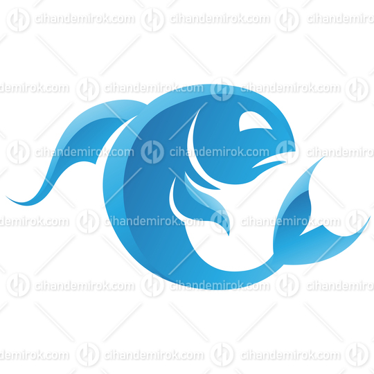 Glossy Blue Pisces Zodiac Star Sign