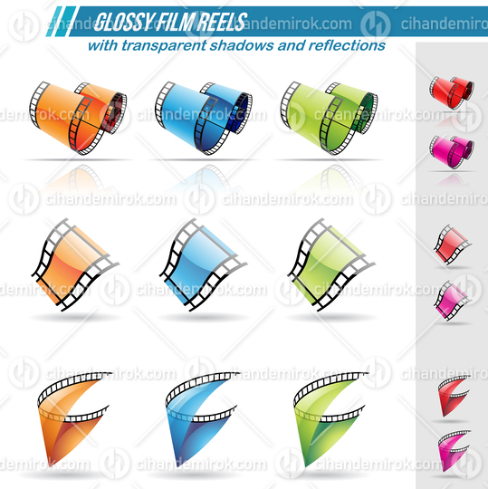 Glossy Colorful Film Strips with Transparent Shadows and Reflections