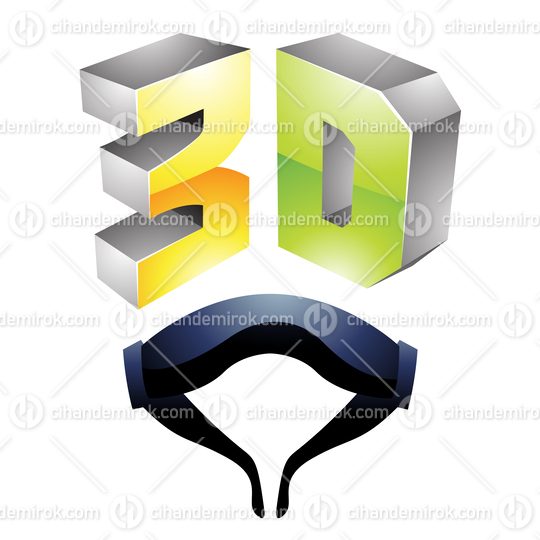 Glossy Green and Yellow 3d Viewing Tech Symbol with Glasses