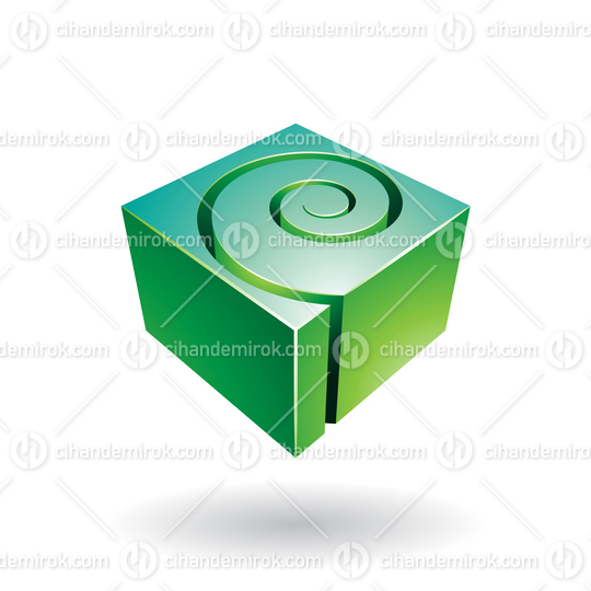 Glossy Green Cubical Shiny Shape with a Spiral Hole