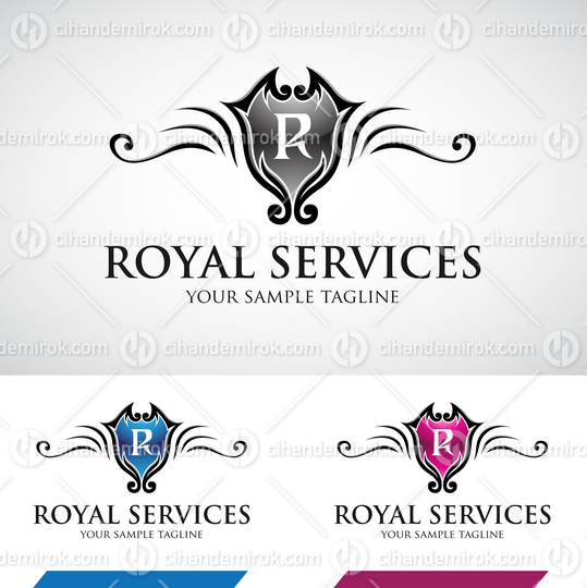 Glossy Royal Services Logo Icon with Curled Lines