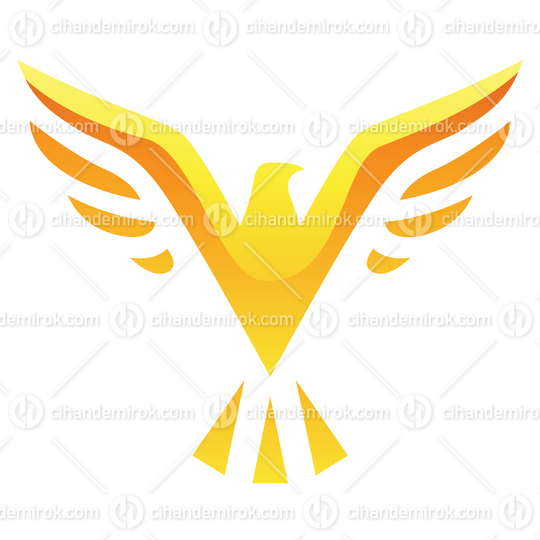 Glossy Yellow Bird Icon with Open Wings