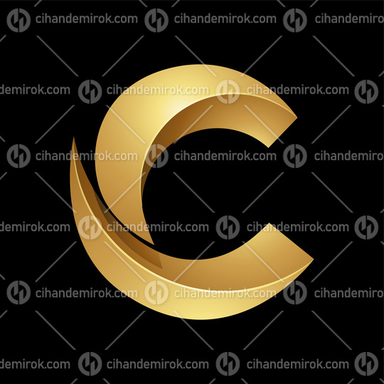 Golden 3d Letter C Resembling Melon Slices on a Black Background