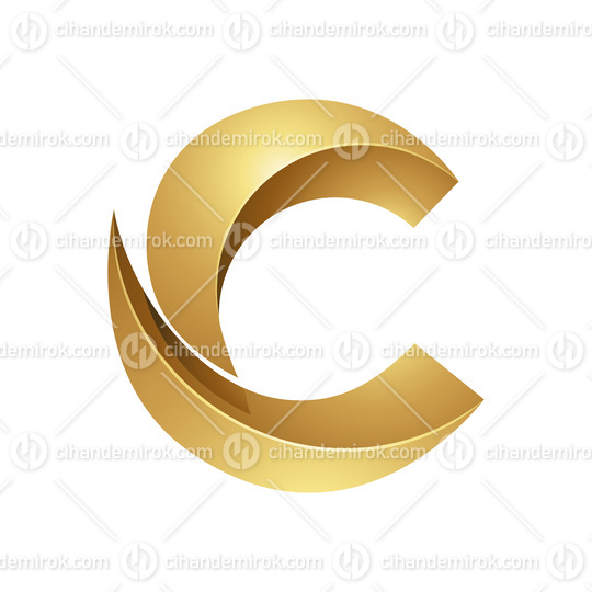 Golden 3d Letter C Resembling Melon Slices on a White Background