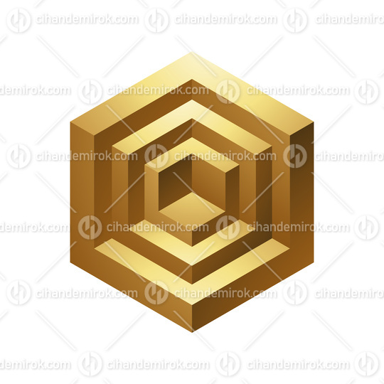 Golden Abstract 3d Hexagons on a White Background