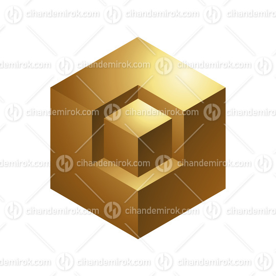 Golden Abstract Cubes on a White Background