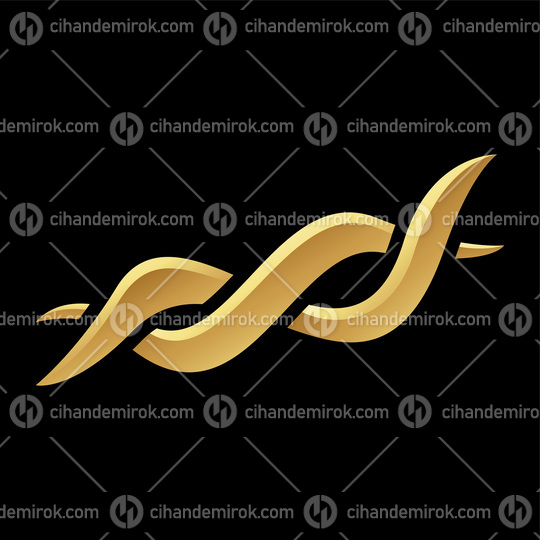 Golden Abstract DNA Helix Icon on a Black Background