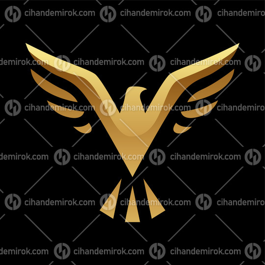 Golden Abstract Eagle with Open Wings on a Black Background
