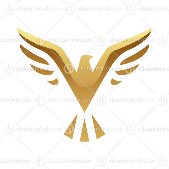 Golden Abstract Eagle with Open Wings on a White Background