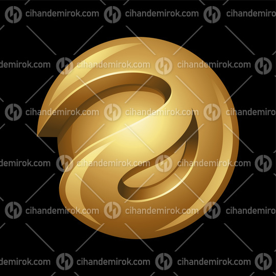 Golden Abstract Letter A Sphere on a Black Background