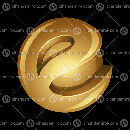 Golden Abstract Letter E Sphere on a Black Background