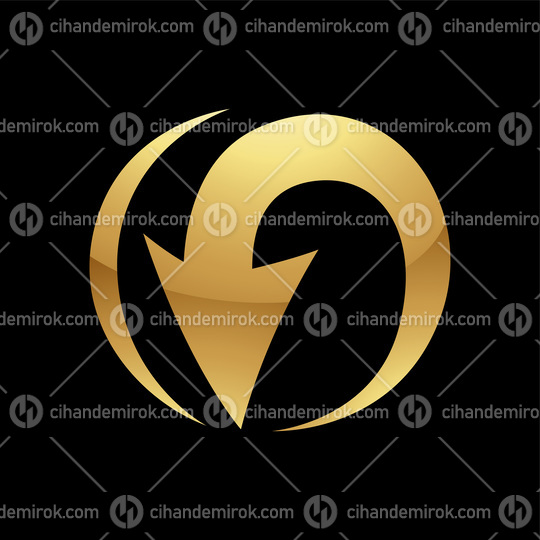 Golden Abstract Round Arrow Icon on a Black Background