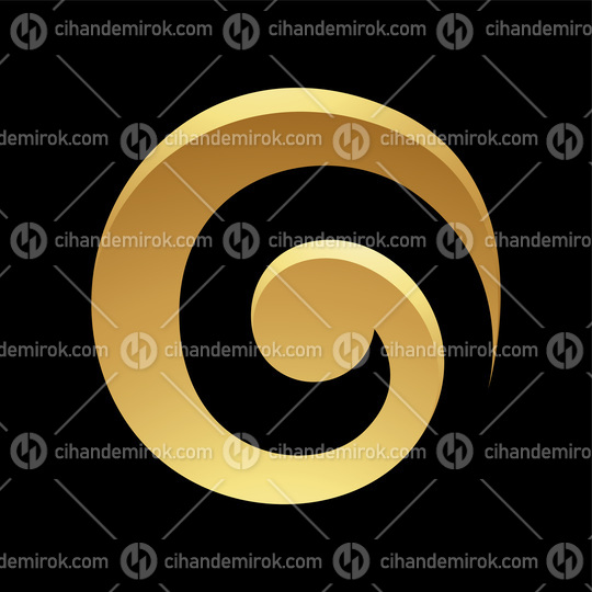Golden Abstract Swirly Circle Icon on a Black Background